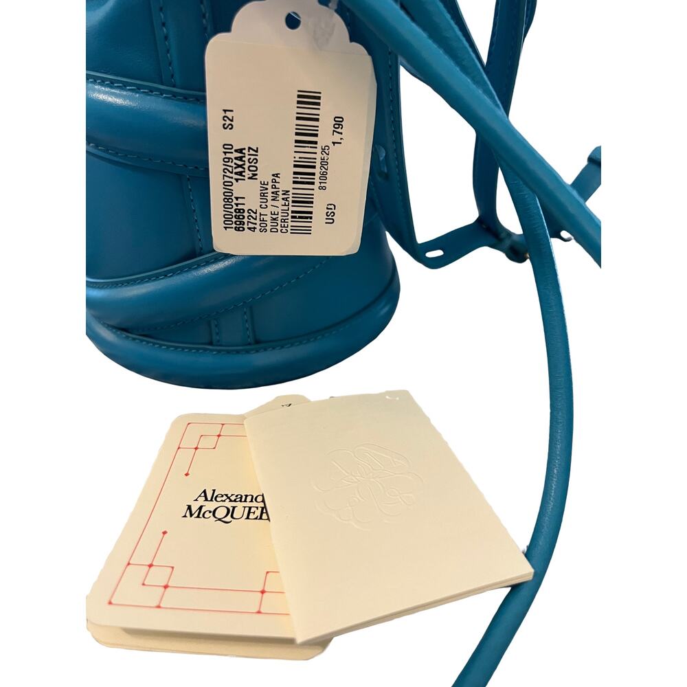 Alexander McQueen Soft Curve Bucket Bag Cerulean Nappa Leather Mini Crossbody - Picture 6 of 7